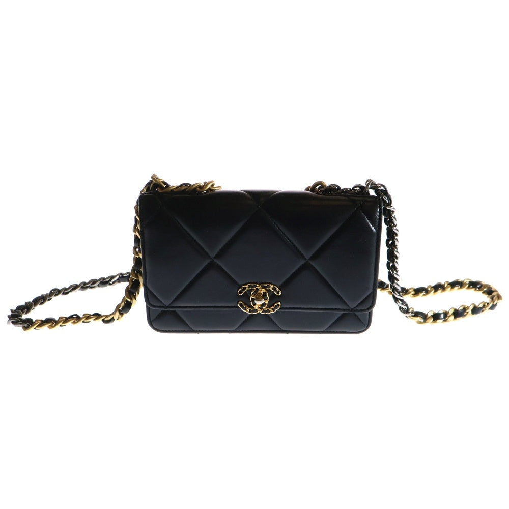 CHANEL(シャネル) シャネル19 ココマーク ターンロック ラムスキン レザー 2WAY ハンド チェーン ショルダー ウォレット バッグ ゴールド/シルバー金具 ブラック