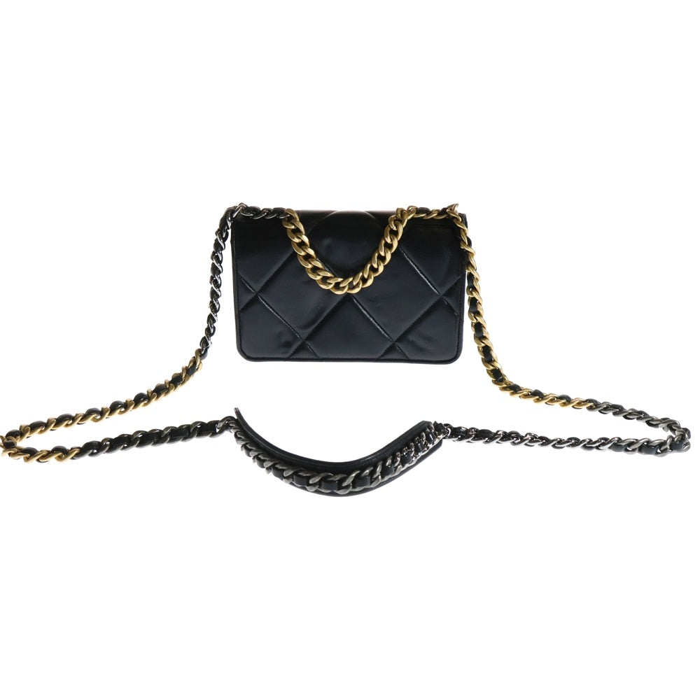 CHANEL(シャネル) シャネル19 ココマーク ターンロック ラムスキン レザー 2WAY ハンド チェーン ショルダー ウォレット バッグ ゴールド/シルバー金具 ブラック