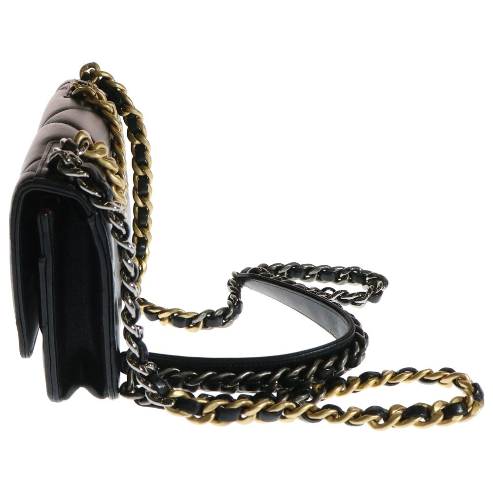 CHANEL(シャネル) シャネル19 ココマーク ターンロック ラムスキン レザー 2WAY ハンド チェーン ショルダー ウォレット バッグ ゴールド/シルバー金具 ブラック