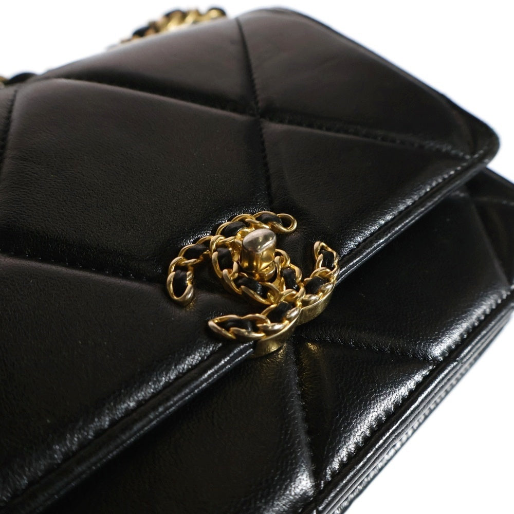 CHANEL ブラックレザー チェーンウォレット バッグ CHANEL シャネル CHAIN WALLET BAG チェーンウォレット