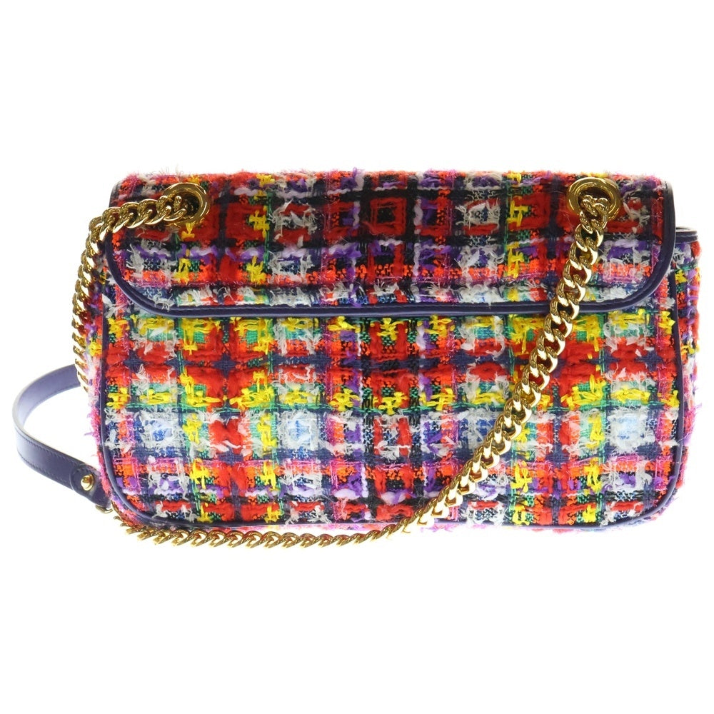 GUCCI(グッチ) GGマーモント ショルダーバッグ ハンドバッグ チェーンバッグ パープル×マルチカラー ゴールド金具 ツイード レザー 443497