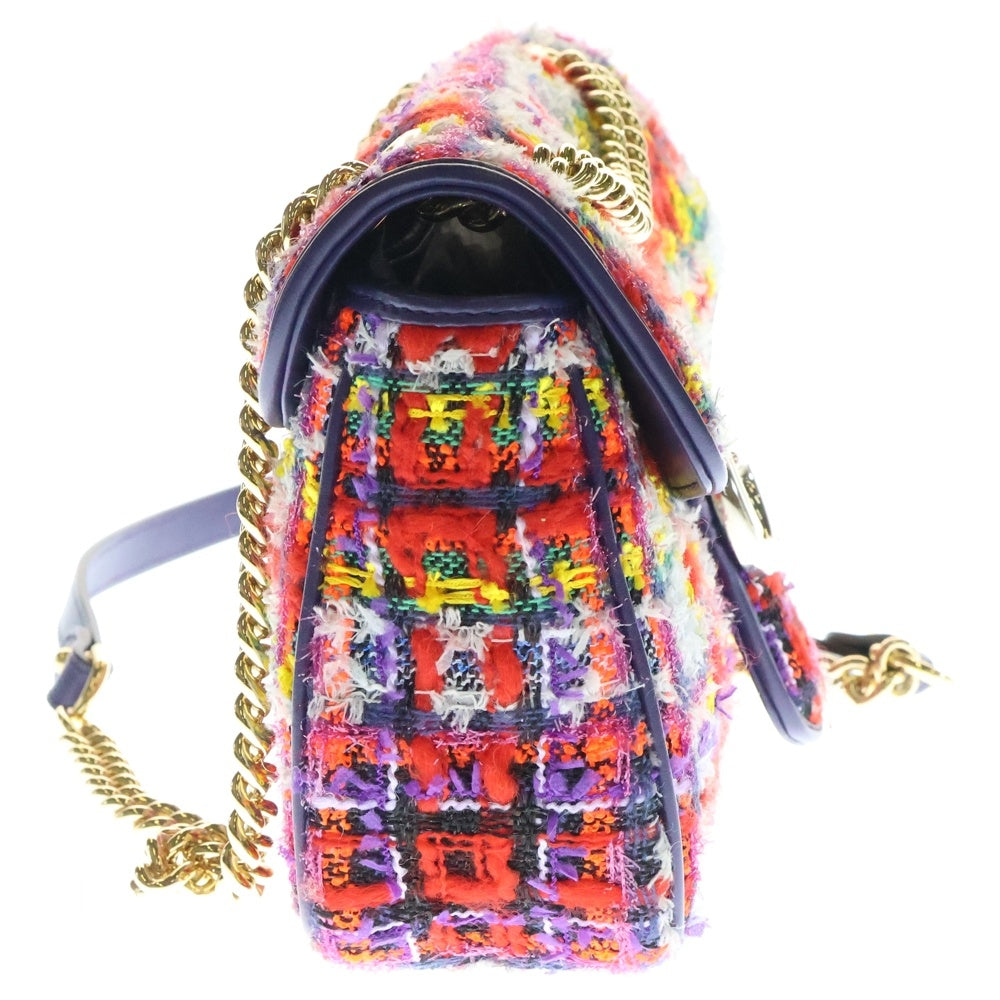 GUCCI(グッチ) GGマーモント ショルダーバッグ ハンドバッグ チェーンバッグ パープル×マルチカラー ゴールド金具 ツイード レザー 443497