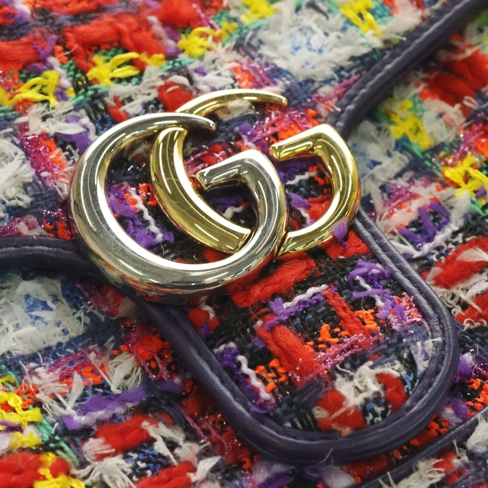 GUCCI(グッチ) GGマーモント ショルダーバッグ ハンドバッグ チェーンバッグ パープル×マルチカラー ゴールド金具 ツイード レザー 443497