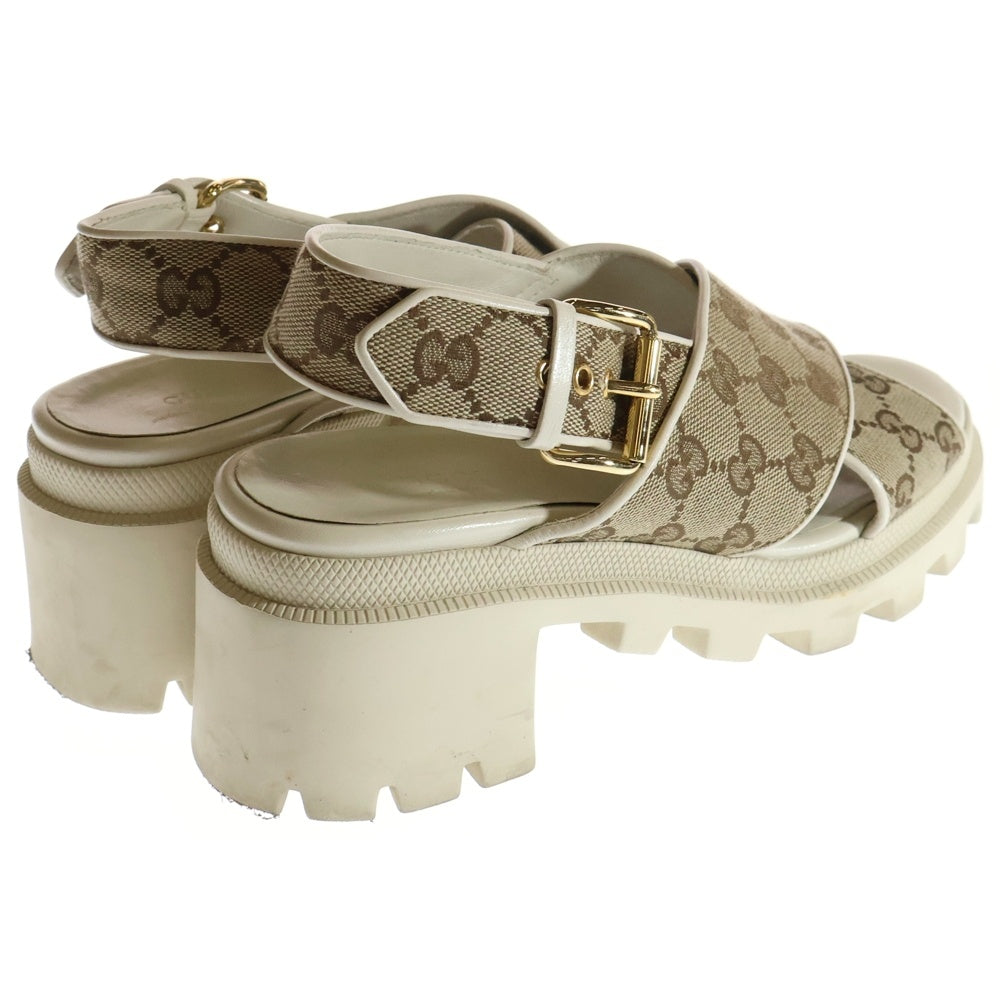 GUCCI(グッチ) GGキャンバス レザー ストラップ ヒールサンダル シューズ ベージュ レディース 749795