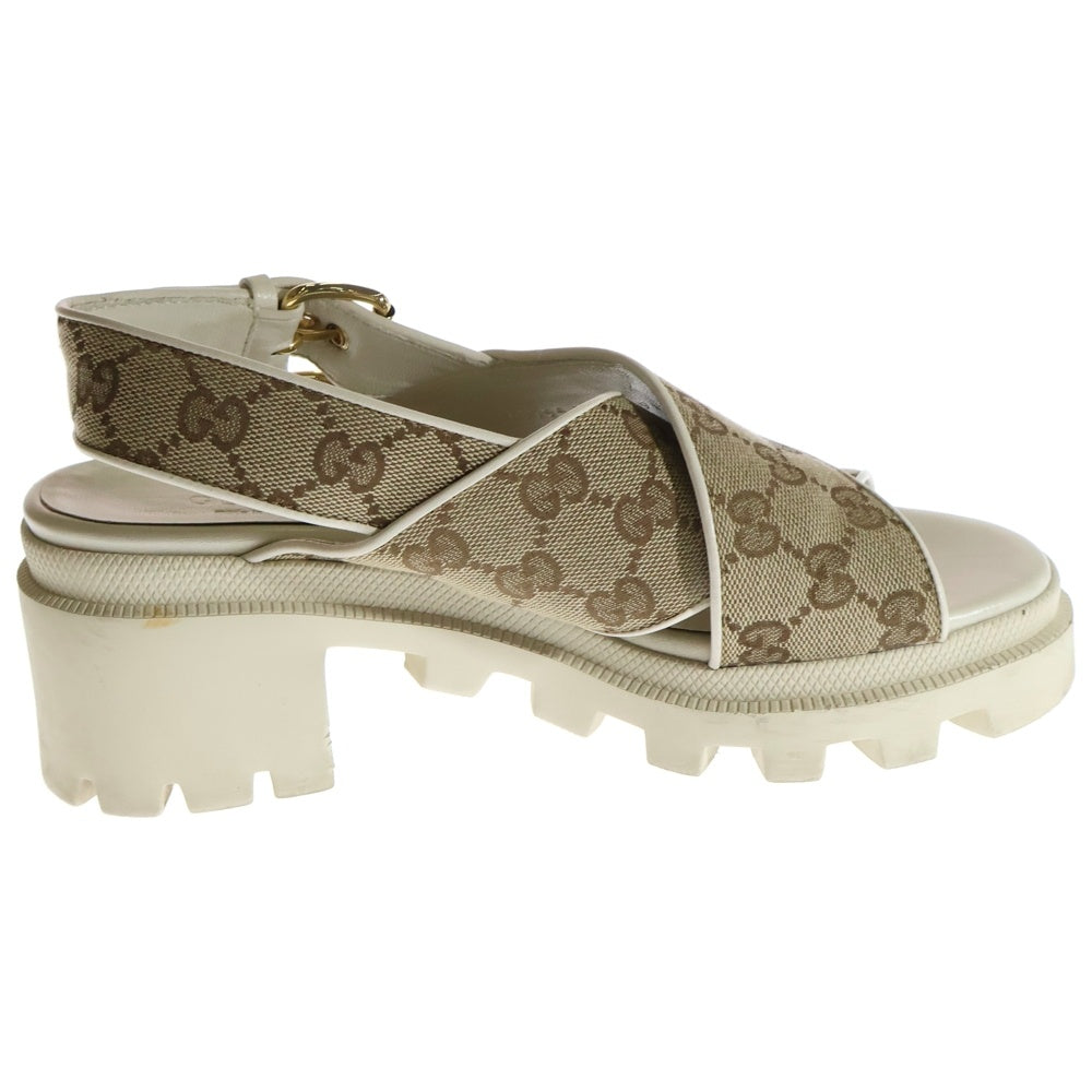 GUCCI(グッチ) GGキャンバス レザー ストラップ ヒールサンダル シューズ ベージュ レディース 749795
