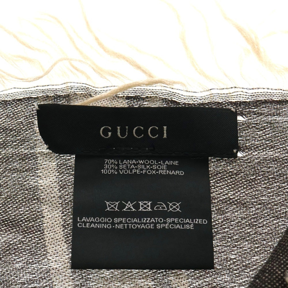 GUCCI(グッチ) ファー付きストール GG柄 マフラー ブラウン ブラック ウール×シルク