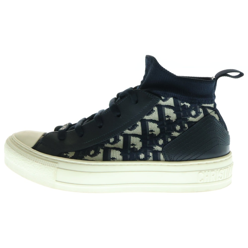 Christian Dior(クリスチャンディオール) Walk'n'Dior ウォーキンディオール オブリーク トロッター柄 レザー ニット ミッドカットスニーカー シューズ ネイビー/ホワイト レディース KCK233TOK56B36