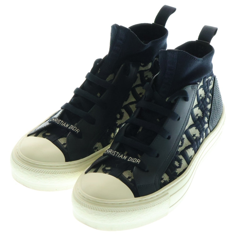 Christian Dior(クリスチャンディオール) Walk'n'Dior ウォーキンディオール オブリーク トロッター柄 レザー ニット ミッドカットスニーカー シューズ ネイビー/ホワイト レディース KCK233TOK56B36