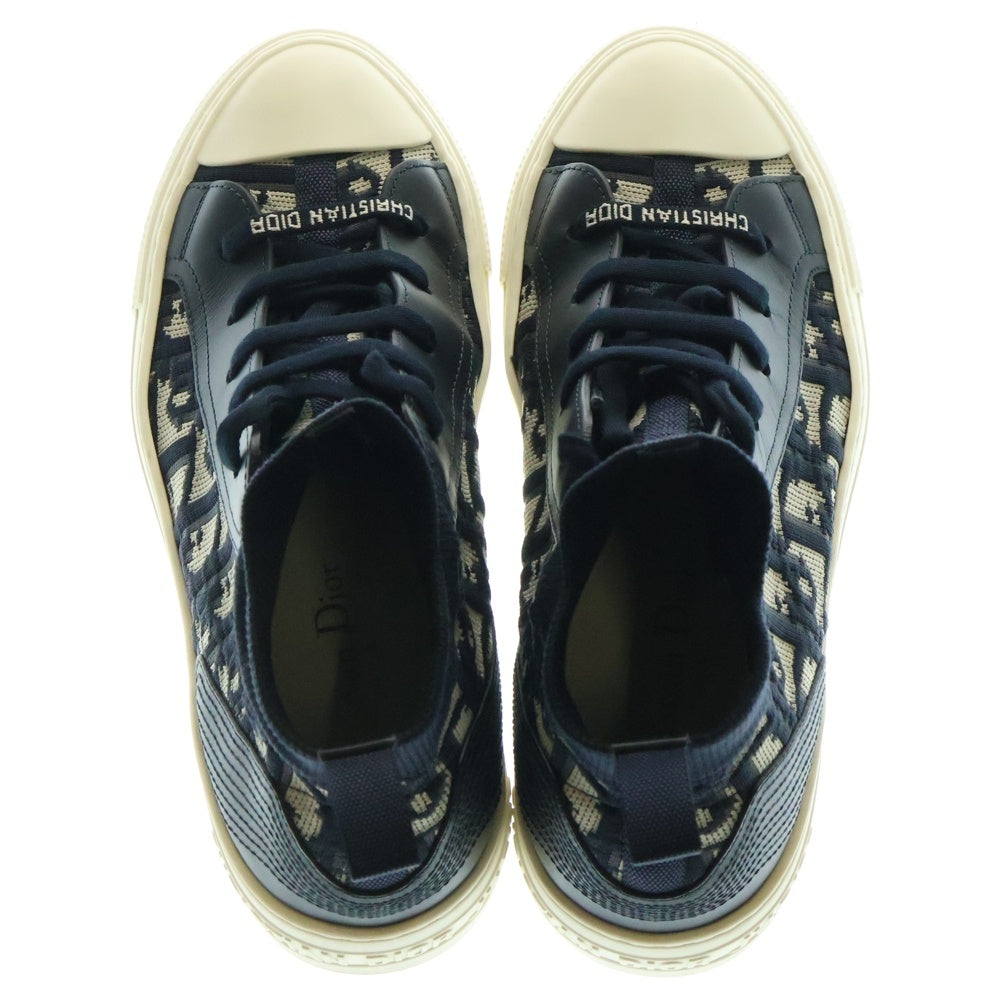 Christian Dior(クリスチャンディオール) Walk'n'Dior ウォーキンディオール オブリーク トロッター柄 レザー ニット ミッドカットスニーカー シューズ ネイビー/ホワイト レディース KCK233TOK56B36