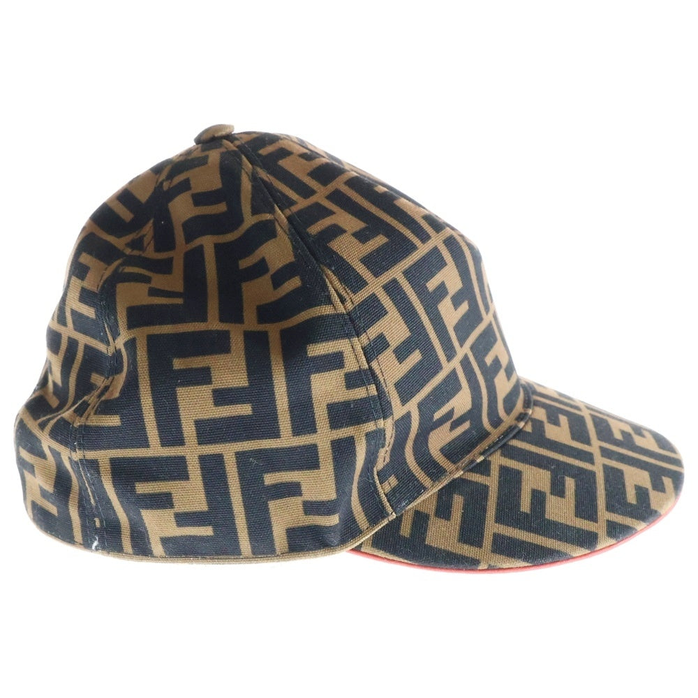 FENDI(フェンディ) ズッカ柄 ベースボールキャップ 帽子 ブラウン×ブラック ポリエステル FXQ768
