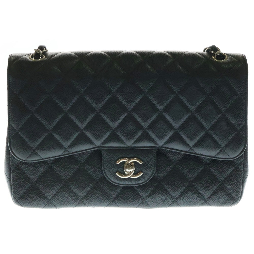 CHANEL(シャネル) デカマトラッセ 30 ダブルフラップ ダブルチェーン ショルダーバッグ ブラック キャビアスキン シルバー金具