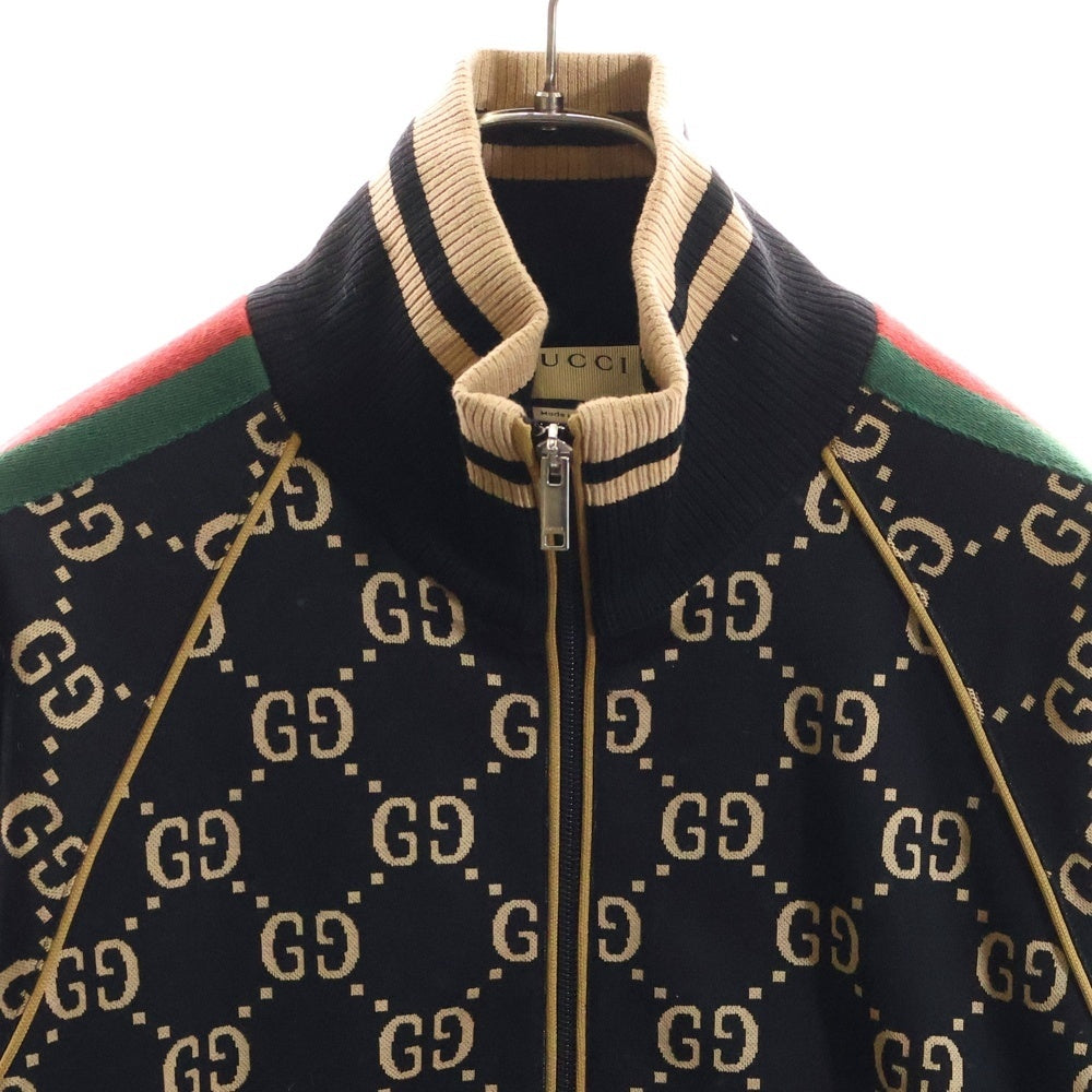 GUCCI(グッチ) 22AW GG総柄ジャガード シェリーライン コットンジャージ ジップアップ トラックジャケット ブラック/ベージュ 695955