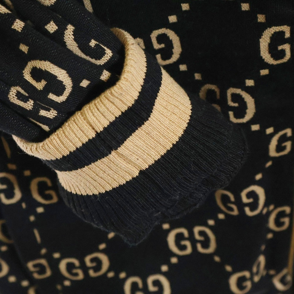 GUCCI(グッチ) 22AW GG総柄ジャガード シェリーライン コットンジャージ ジップアップ トラックジャケット ブラック/ベージュ 695955