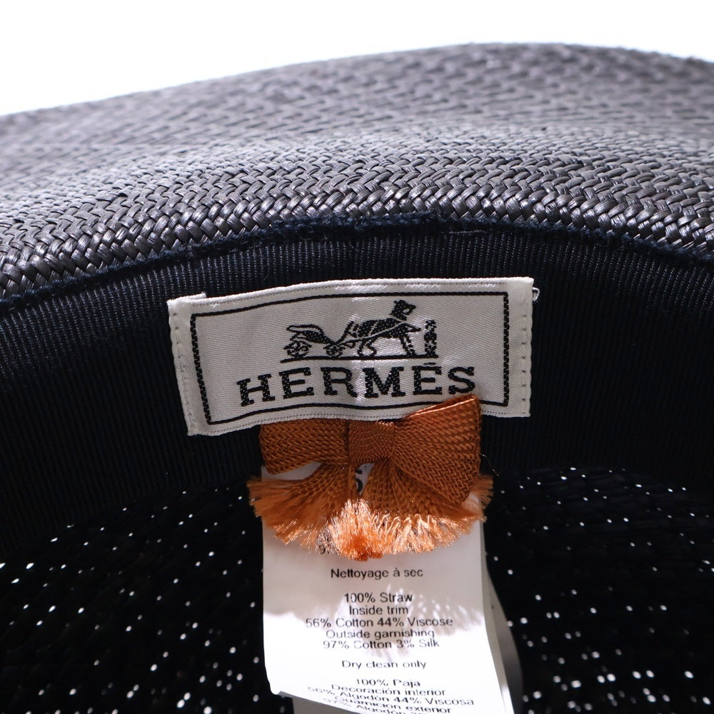 HERMES(エルメス) グラントゥラララ シルクリボン付き ストローハット 麦わら帽子 ブラック