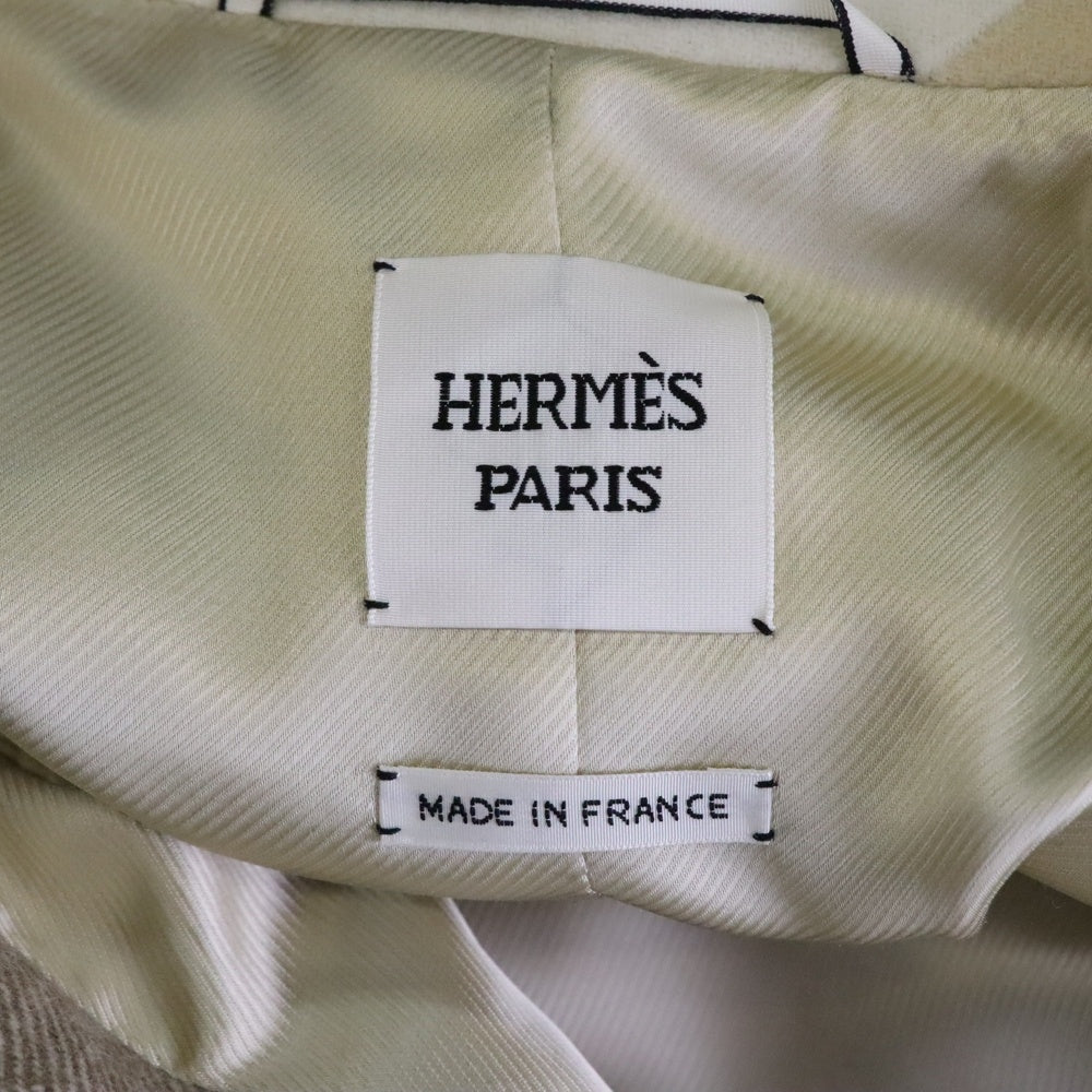 HERMES(エルメス) 22AW MOSAIQUE モザイク 総柄 シルク混 ウール ラグランスリーブ ジップアップ ステンカラーコート ベージュ 2H0133DI