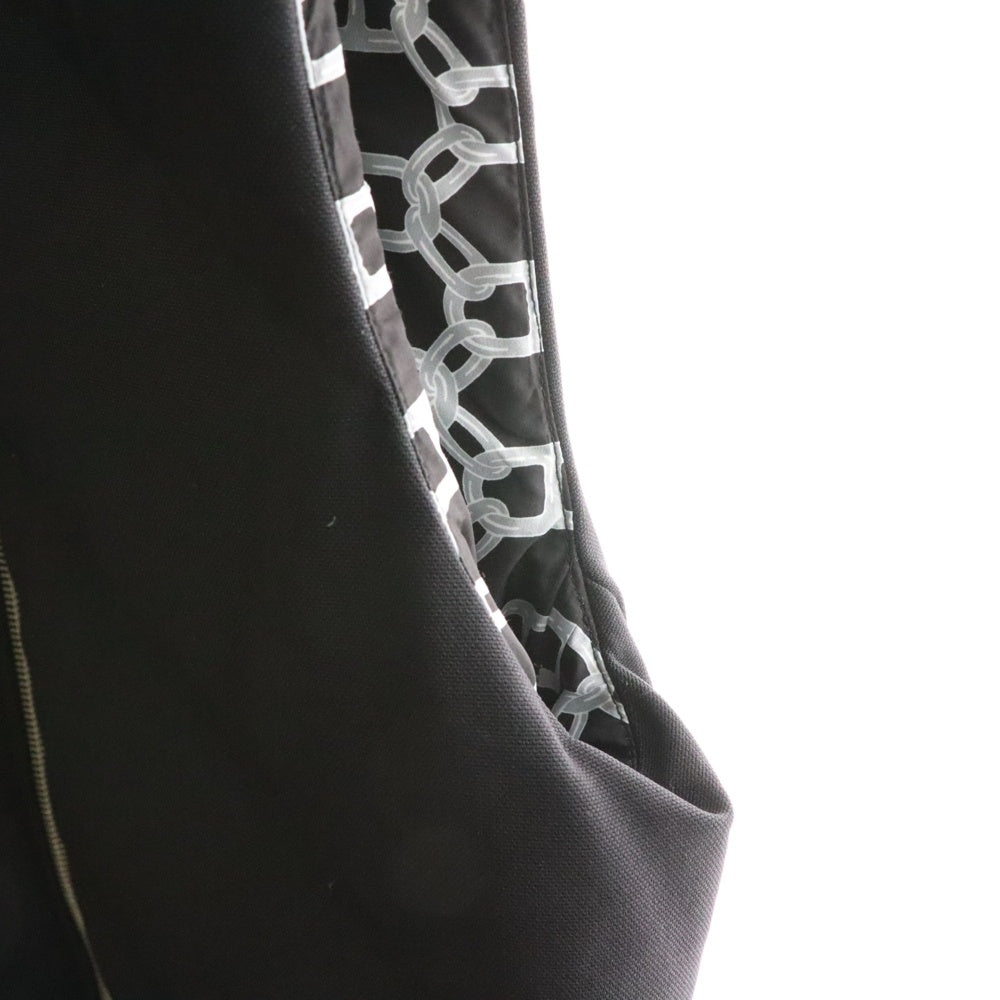 HERMES(エルメス) セリエ スナップボタン 裏地シェーヌダンクル総柄プリント レザーベルト ジップアップ ダウン ロング ベスト ジレ ブラック レディース