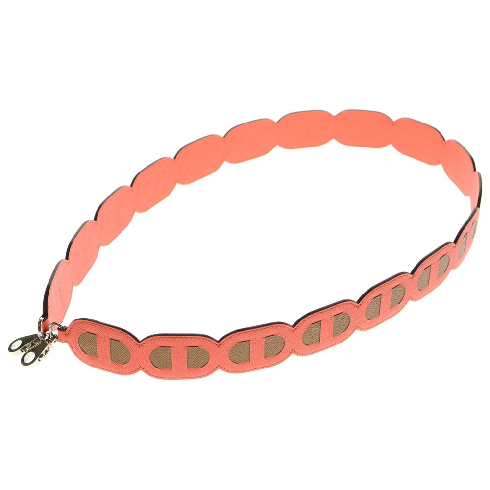 HERMES(エルメス) マイヨン シェーヌダンクル バンドリエール ショルダーストラップ エプソン ブラウン×レッド シルバー金具 Y刻印