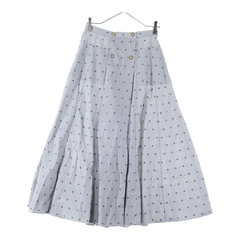 CHANEL(シャネル) ココマークボタン カメリア ストライプ 総柄 フレア ロング スカート グレー レディース P72601V63866
