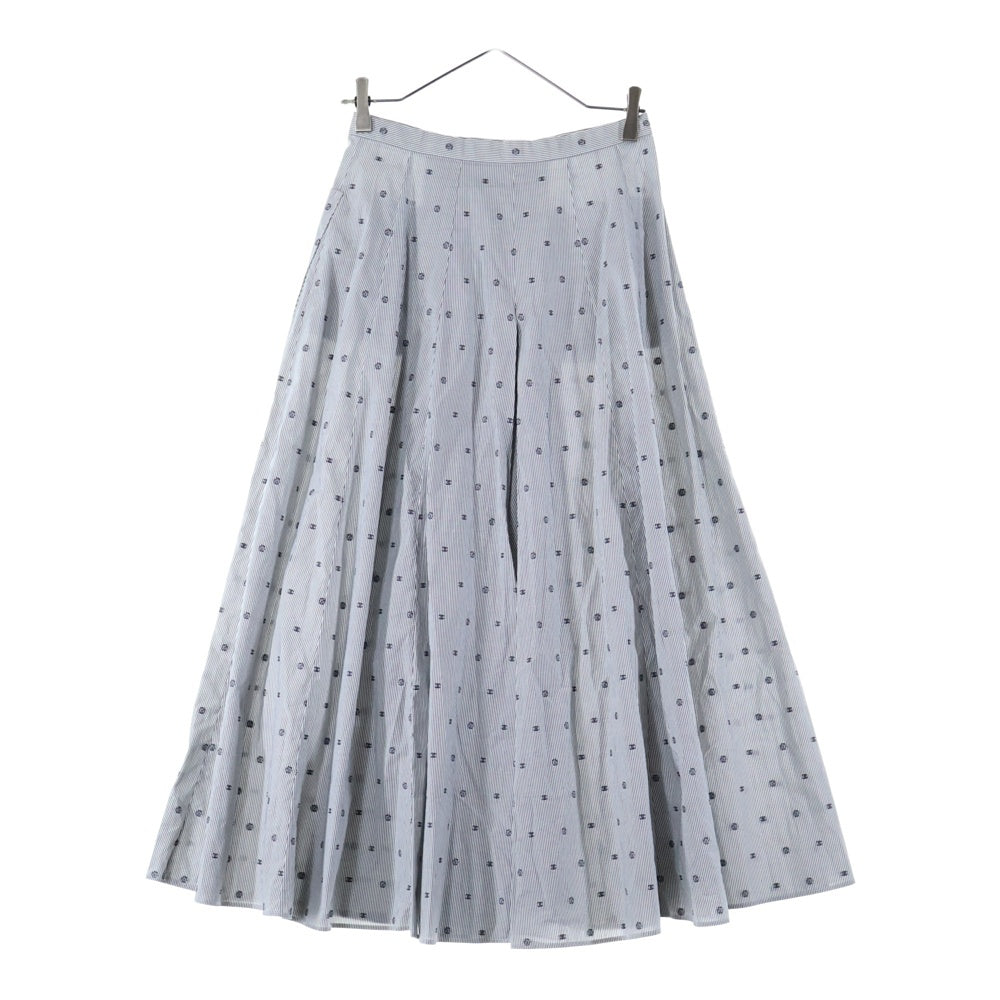 CHANEL(シャネル) ココマークボタン カメリア ストライプ 総柄 フレア ロング スカート グレー レディース P72601V63866