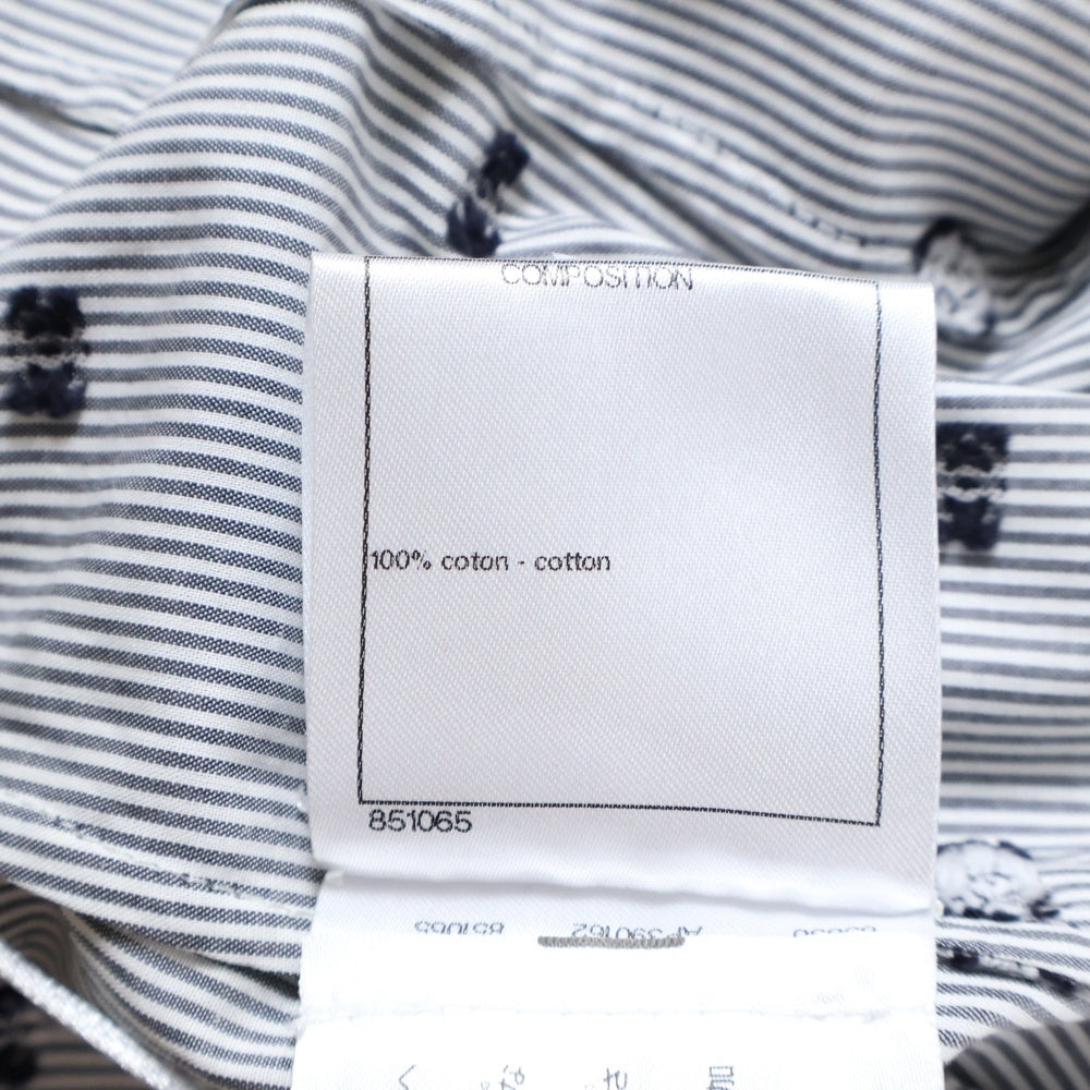 CHANEL(シャネル) ココマークボタン カメリア ストライプ 総柄 フレア ロング スカート グレー レディース P72601V63866