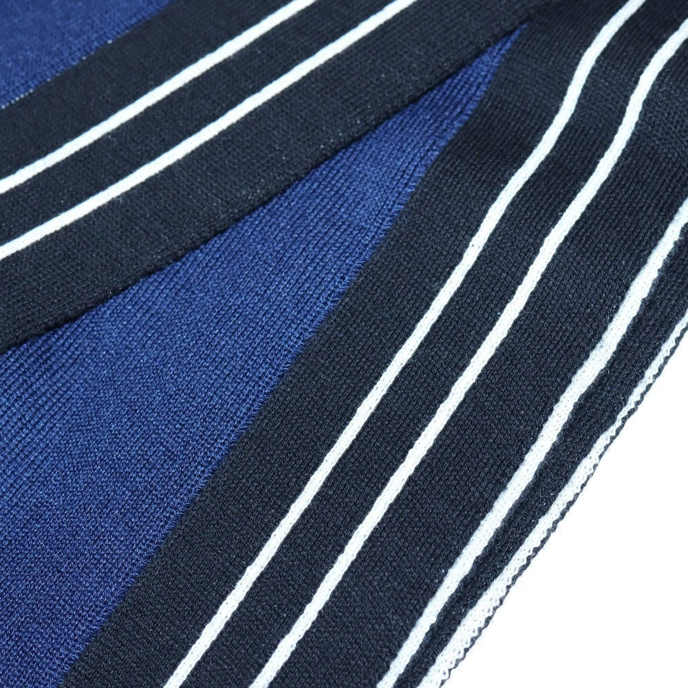 CHANEL(シャネル) ロゴジャガード ストライプ シルク カシミヤ ニット ストール マフラー ネイビー/ブラック