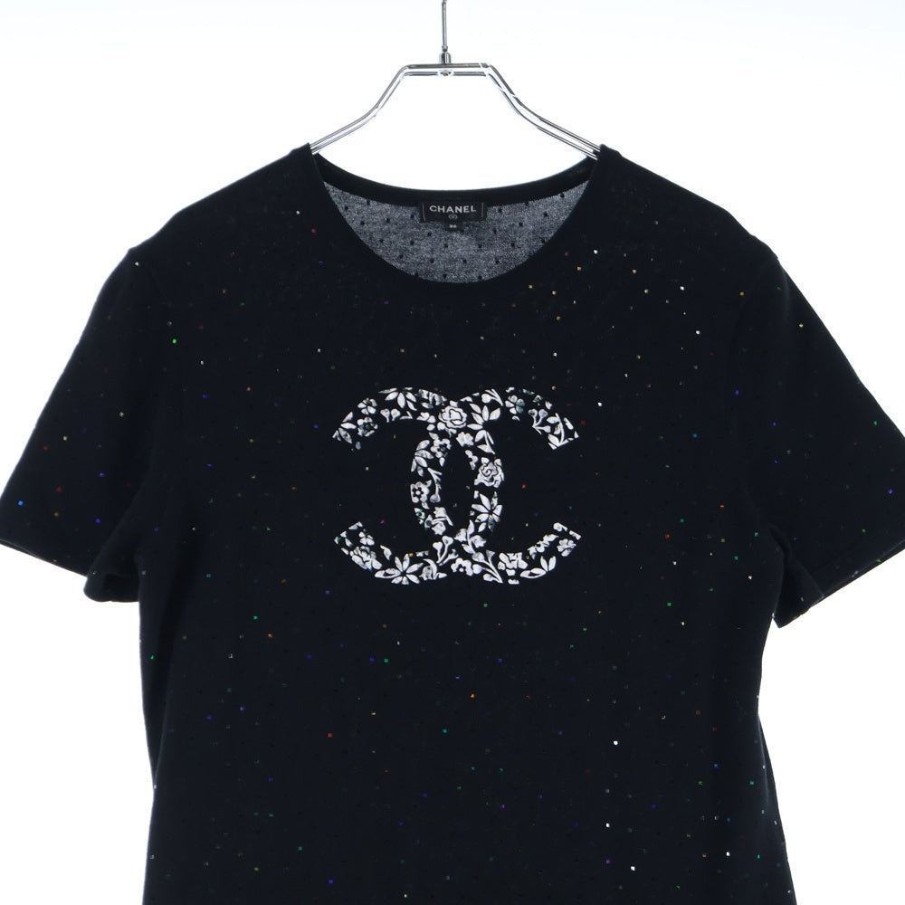 CHANEL(シャネル) ココマーク ロゴ ラメ クルーネック 半袖 ニット ロングワンピース ドレス ブラック レディース P70461K10042