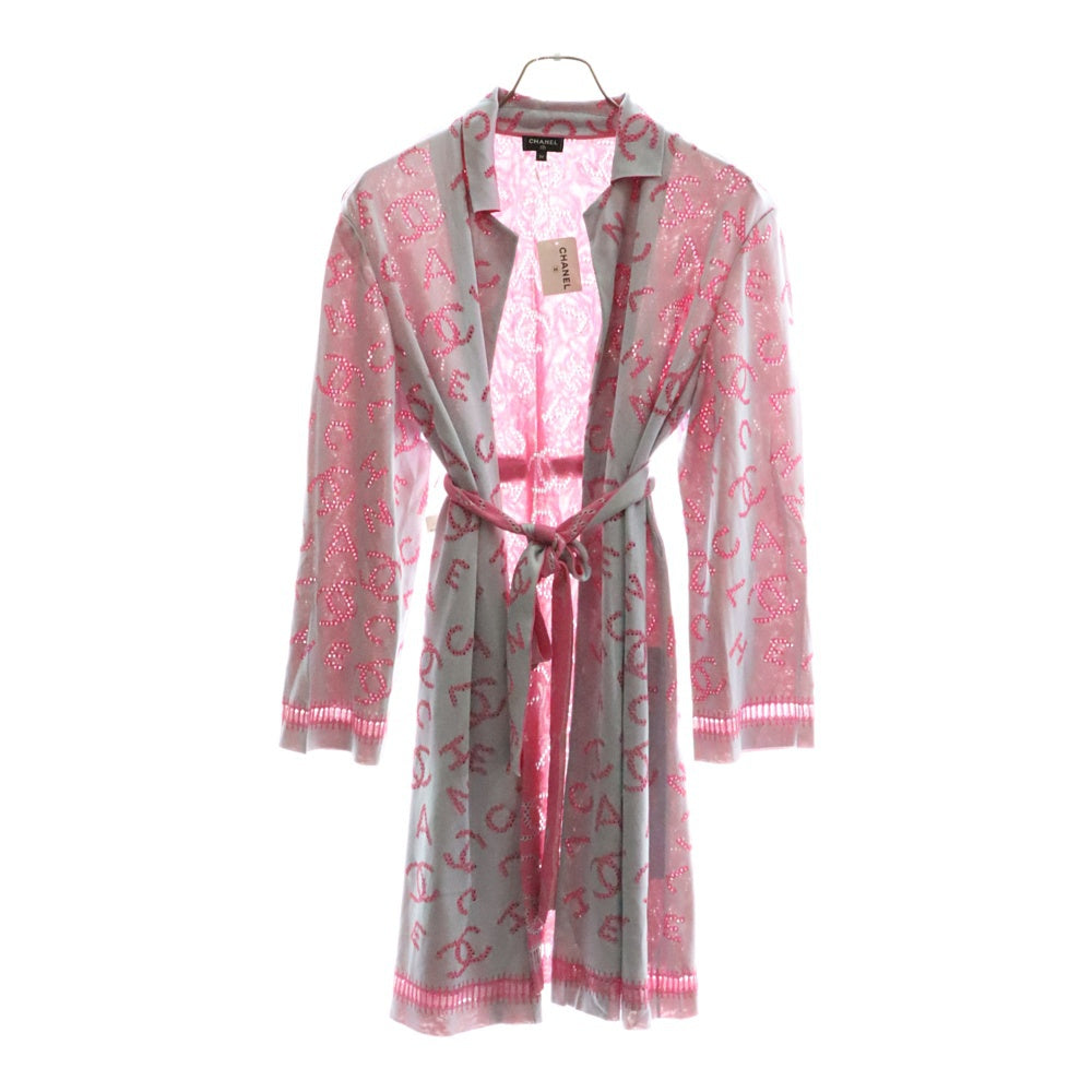 CHANEL(シャネル) ココマーク ロゴ 総柄 レーヨンニット ロング カーディガン ガウンコート ピンク/グレー レディース P62933K48495