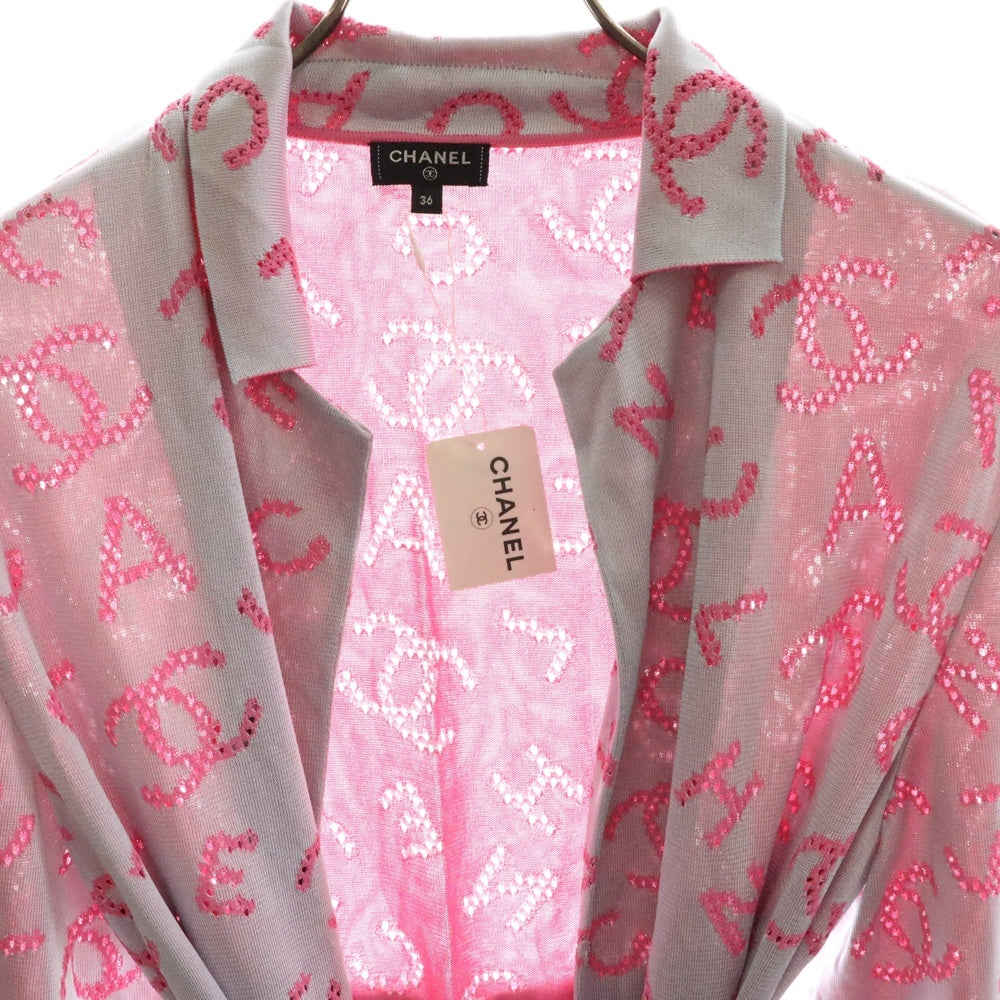 CHANEL(シャネル) ココマーク ロゴ 総柄 レーヨンニット ロング カーディガン ガウンコート ピンク/グレー レディース P62933K48495