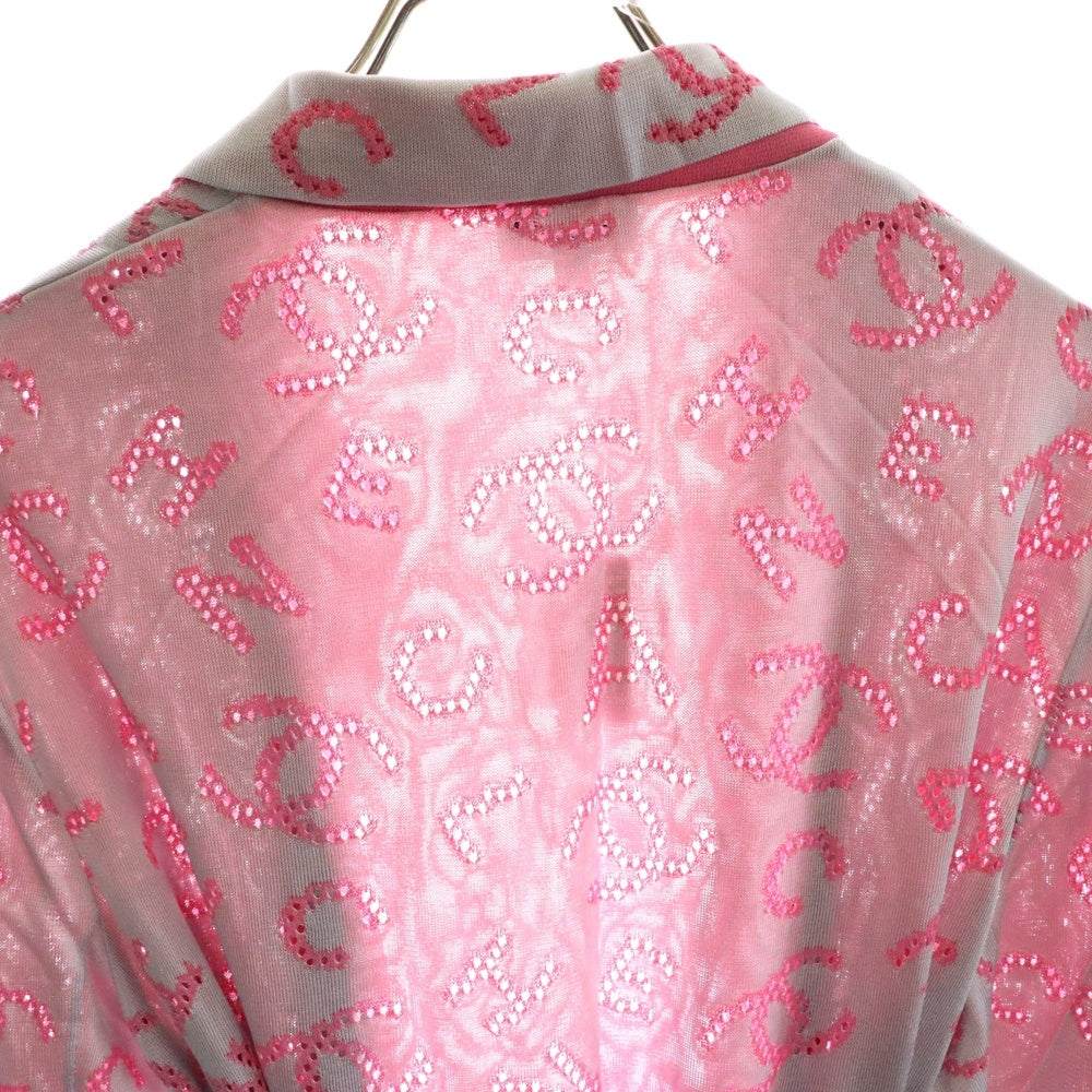 CHANEL(シャネル) ココマーク ロゴ 総柄 レーヨンニット ロング カーディガン ガウンコート ピンク/グレー レディース P62933K48495