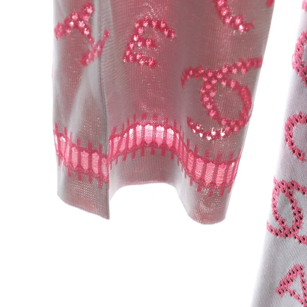 CHANEL(シャネル) ココマーク ロゴ 総柄 レーヨンニット ロング カーディガン ガウンコート ピンク/グレー レディース P62933K48495