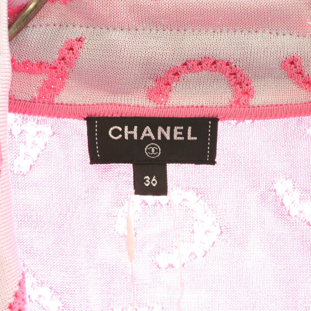 CHANEL(シャネル) ココマーク ロゴ 総柄 レーヨンニット ロング カーディガン ガウンコート ピンク/グレー レディース P62933K48495