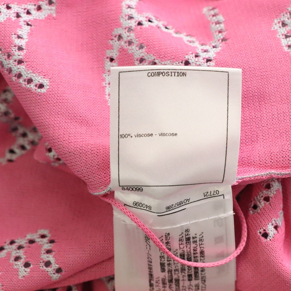 CHANEL(シャネル) ココマーク ロゴ 総柄 レーヨンニット ロング カーディガン ガウンコート ピンク/グレー レディース P62933K48495