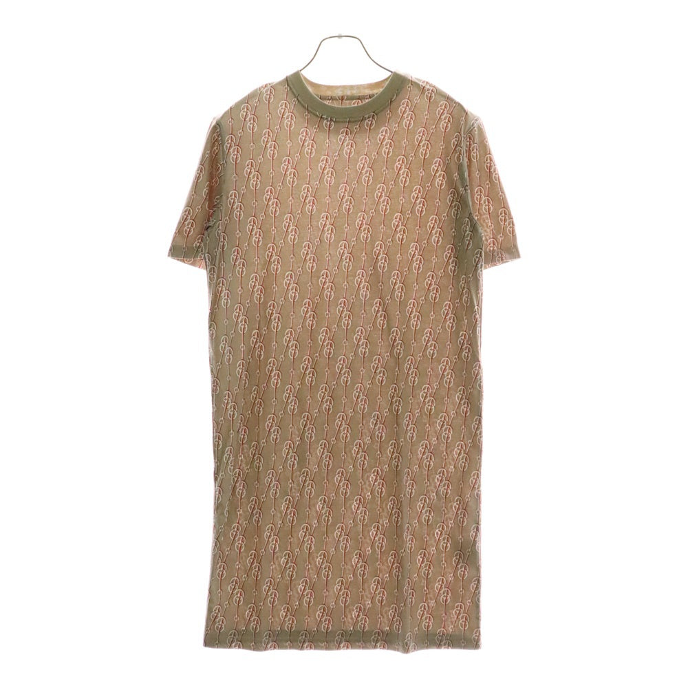 HERMES(エルメス) CLIQUETIS クリケティス チェーン 馬具 総柄プリント クルーネック 半袖ワンピース ベージュ レディース 2E4501DG