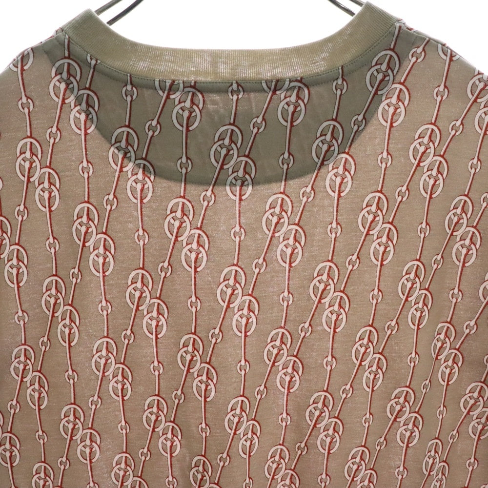 HERMES(エルメス) CLIQUETIS クリケティス チェーン 馬具 総柄プリント クルーネック 半袖ワンピース ベージュ レディース 2E4501DG