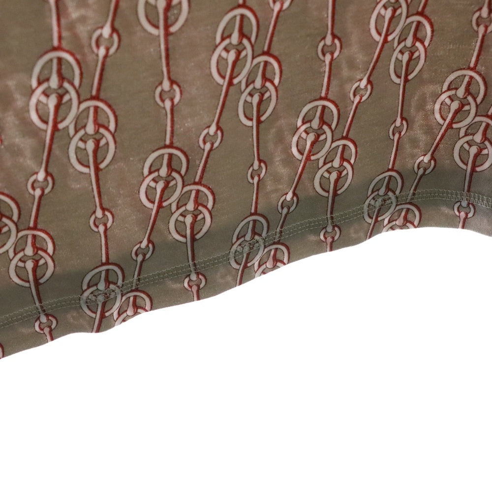 HERMES(エルメス) CLIQUETIS クリケティス チェーン 馬具 総柄プリント クルーネック 半袖ワンピース ベージュ レディース 2E4501DG