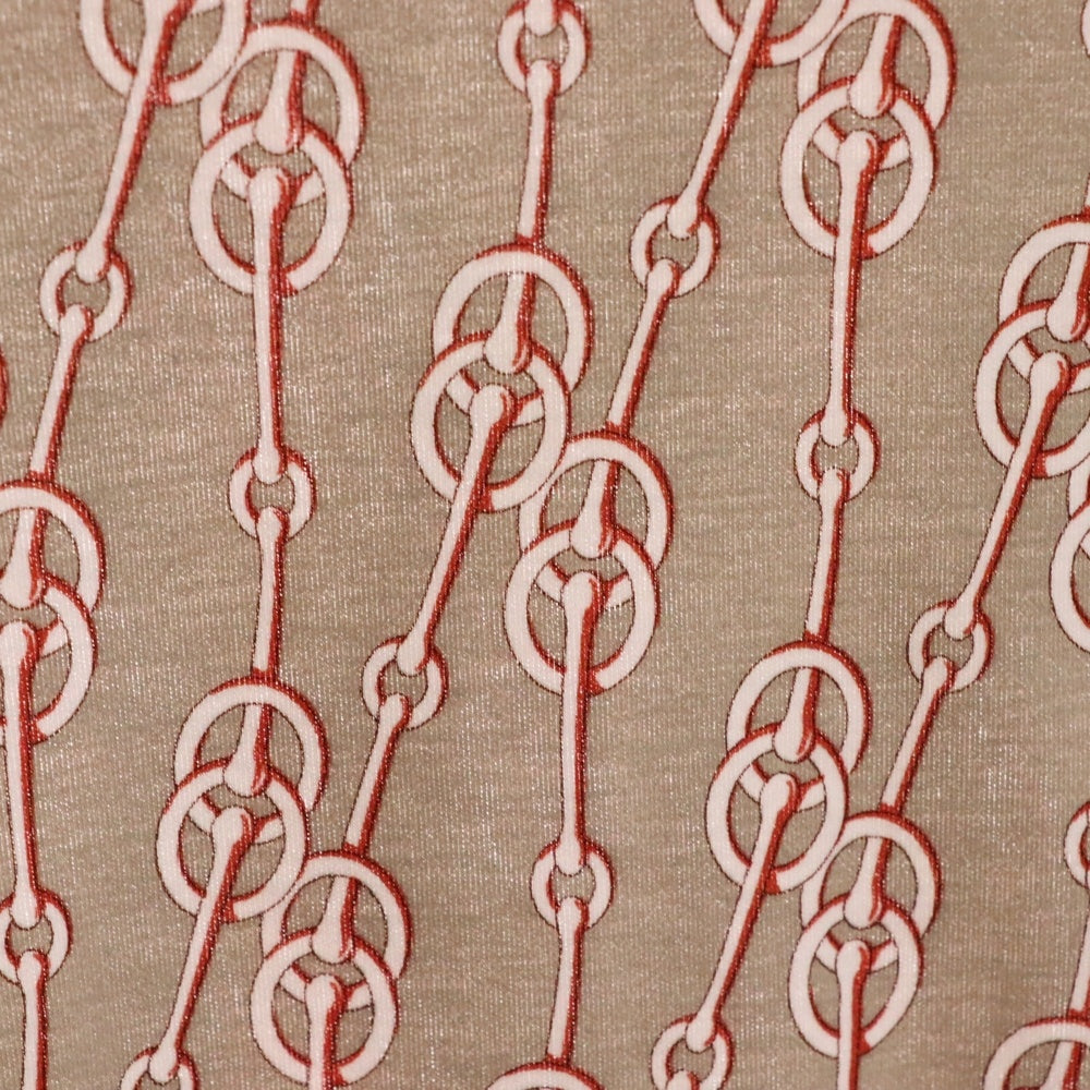 HERMES(エルメス) CLIQUETIS クリケティス チェーン 馬具 総柄プリント クルーネック 半袖ワンピース ベージュ レディース 2E4501DG