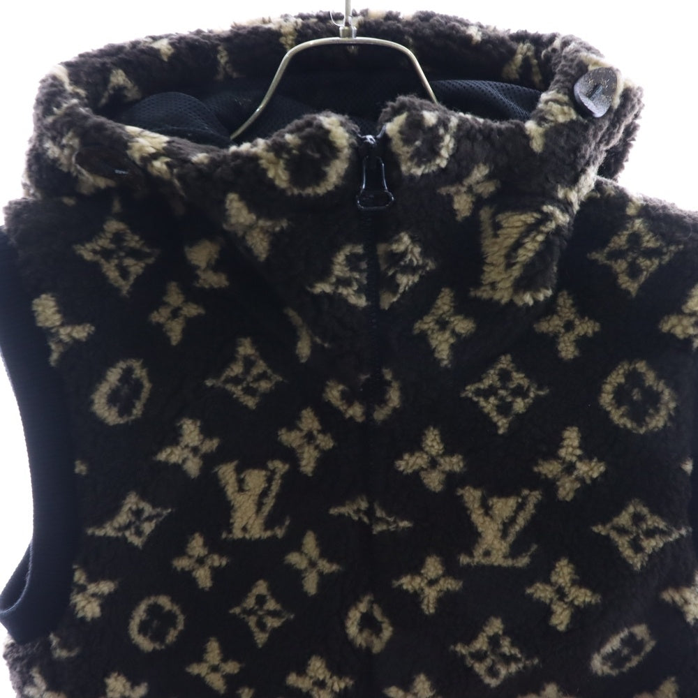 LOUIS VUITTON(ルイヴィトン) 24SS モノグラム総柄 テディ ノースリーブ ボア フーデッド ジップアップ ジャケット ベスト ブラウン RW241W GP1 FQJA04