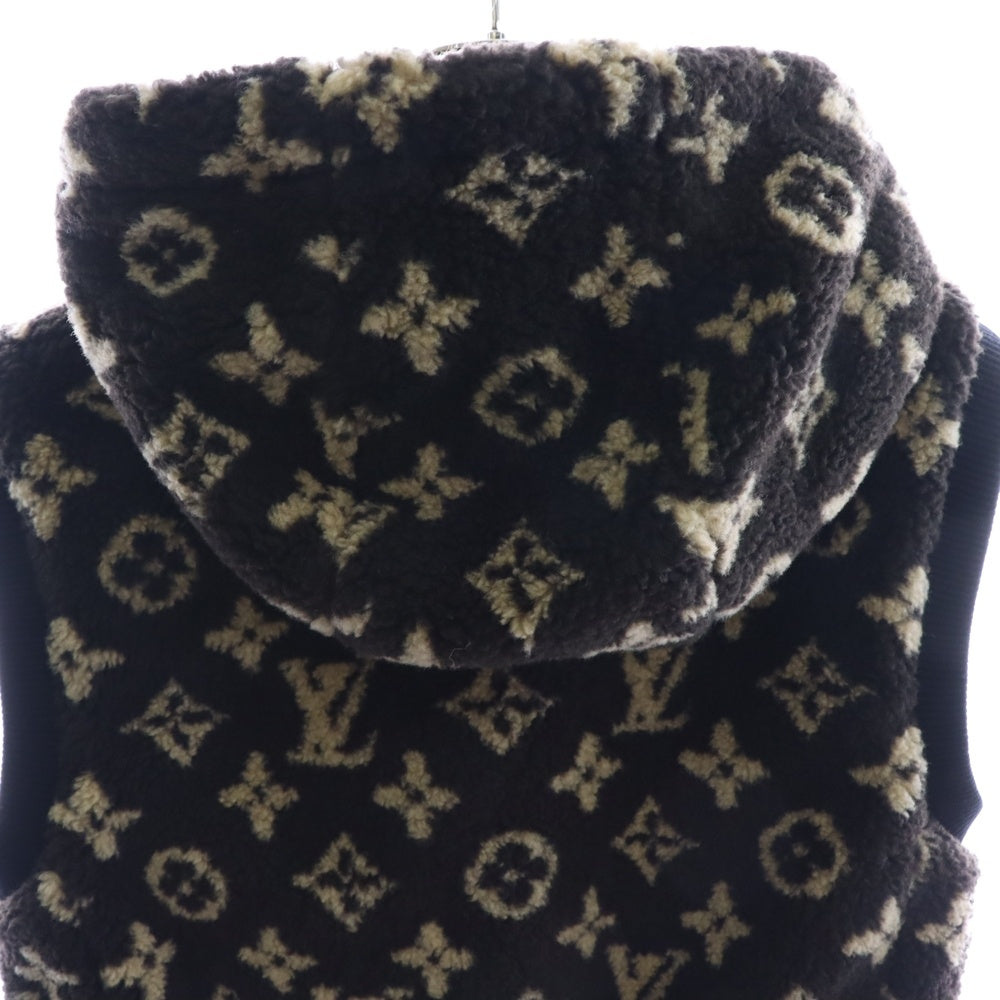 LOUIS VUITTON(ルイヴィトン) 24SS モノグラム総柄 テディ ノースリーブ ボア フーデッド ジップアップ ジャケット ベスト ブラウン RW241W GP1 FQJA04