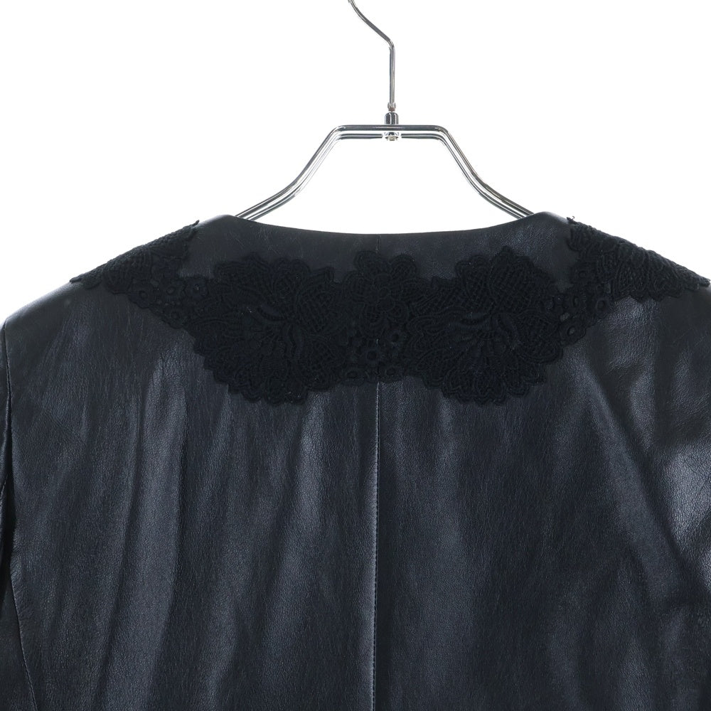 Blumarine(ブルマリン) レースデザイン ラムスキン レザー ノーカラー ジップアップ ジャケット ブラック レディース WT0225300