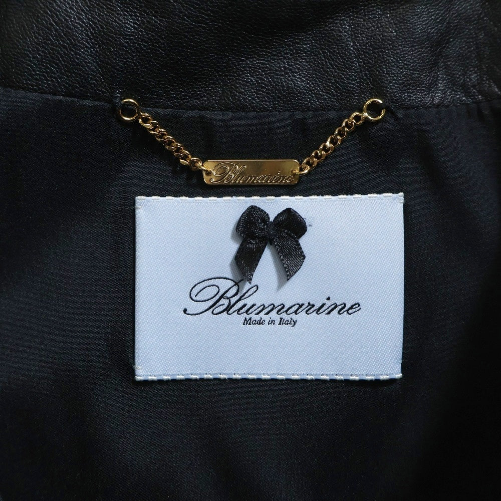 Blumarine(ブルマリン) レースデザイン ラムスキン レザー ノーカラー ジップアップ ジャケット ブラック レディース WT0225300