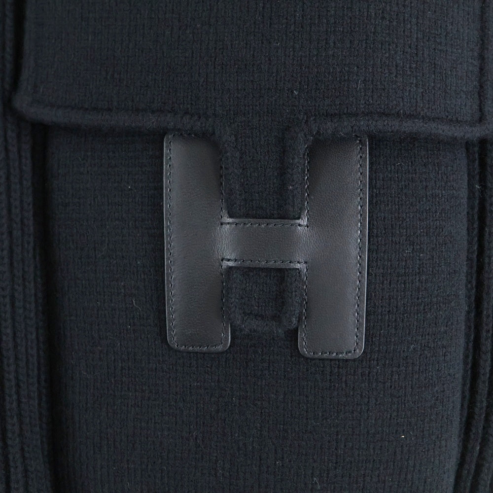 HERMES(エルメス) 22AW Hロゴパッチ ポケット ジップアップ ウール ドライバーズ ニット ジャケット ブラック 2H2204DA