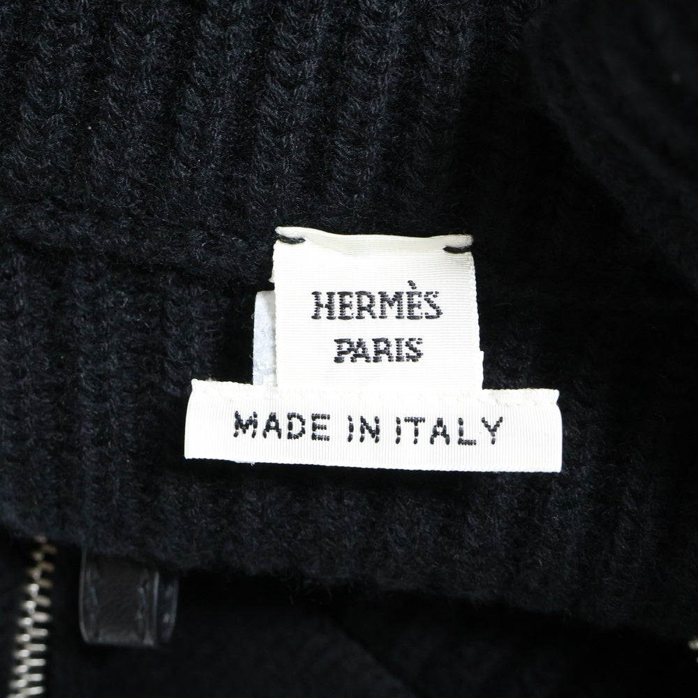 HERMES(エルメス) 22AW Hロゴパッチ ポケット ジップアップ ウール ドライバーズ ニット ジャケット ブラック 2H2204DA