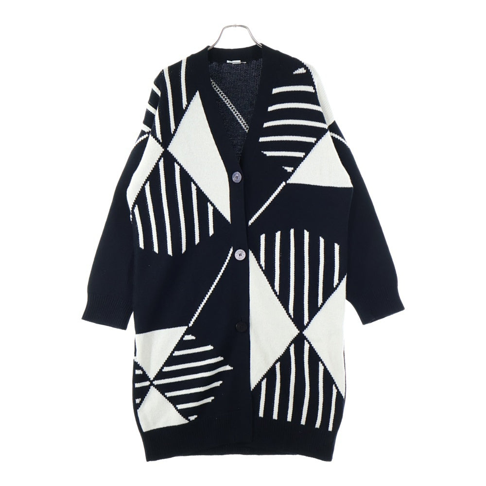 HERMES(エルメス) カシミヤニット 総柄 ロング カーディガン ブラック/ホワイト