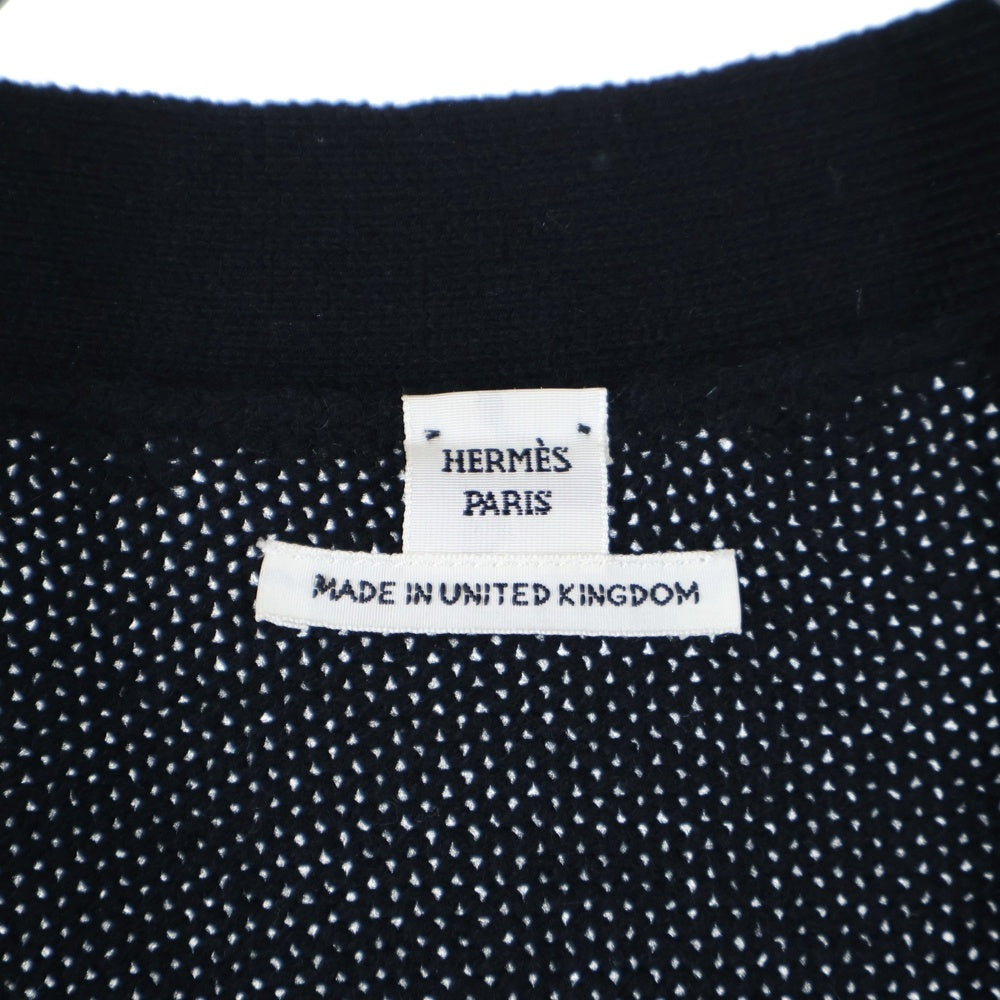 HERMES(エルメス) カシミヤニット 総柄 ロング カーディガン ブラック/ホワイト