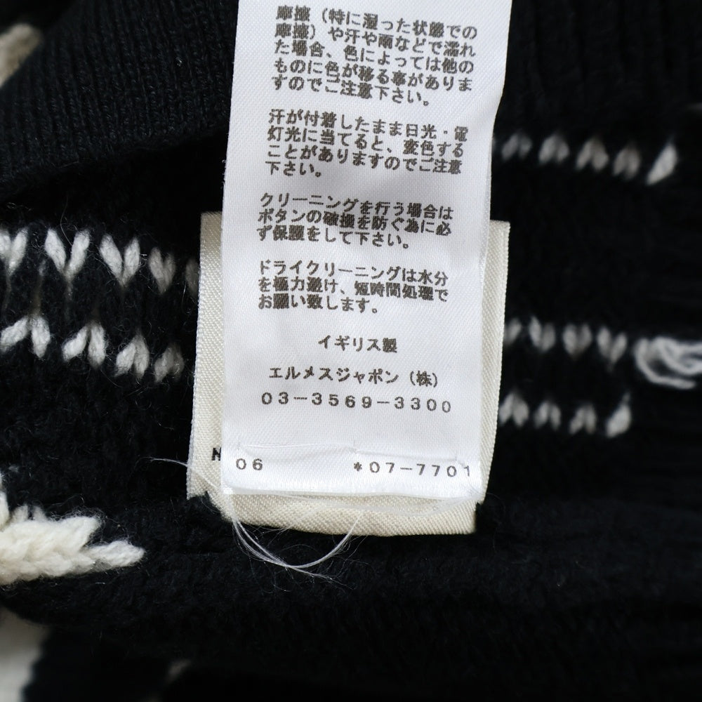HERMES(エルメス) カシミヤニット 総柄 ロング カーディガン ブラック/ホワイト