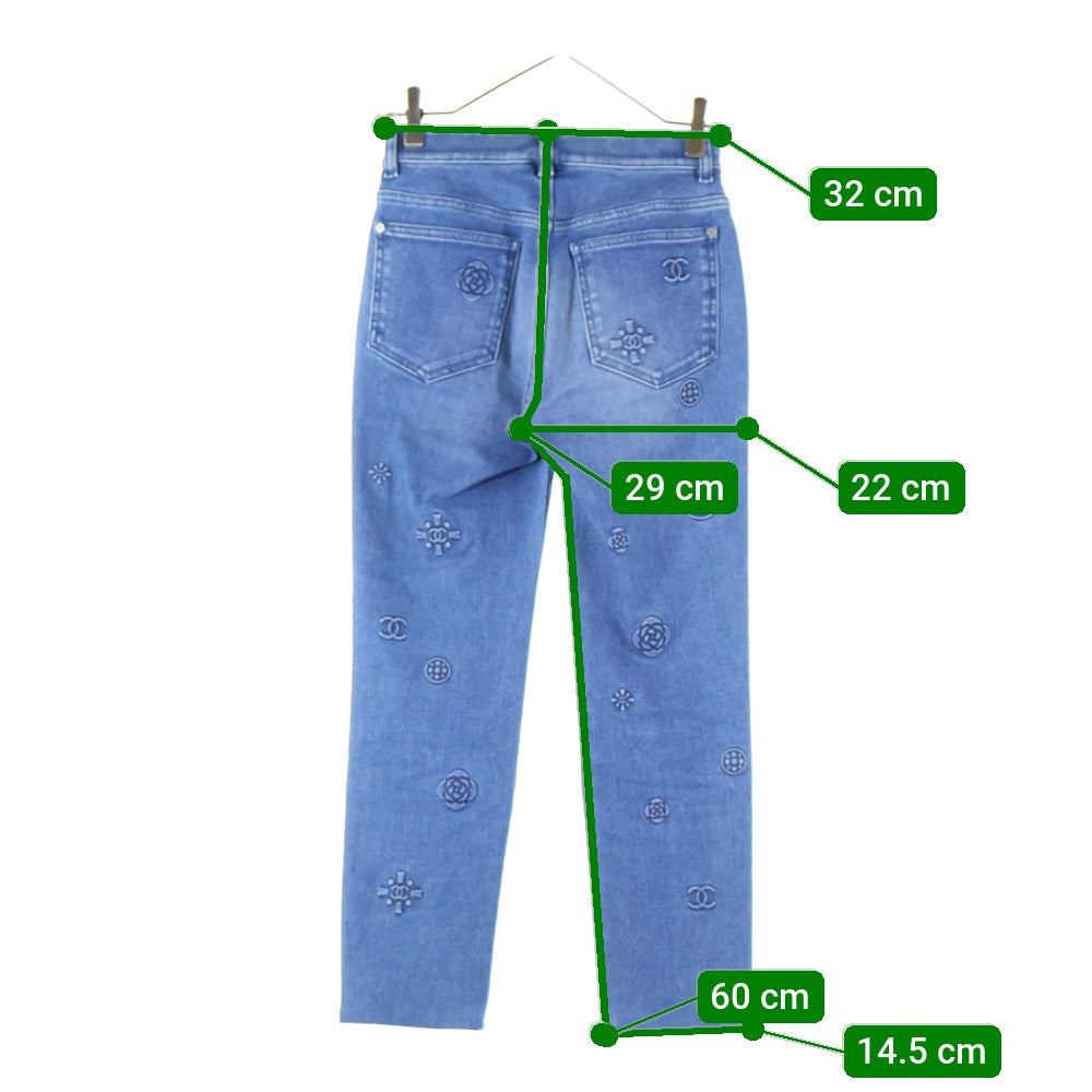 CHANEL(シャネル) ココマーク カメリア エンボス ストレッチ スリムスキニー デニムパンツ ジーンズ インディゴ レディース P70206V61785