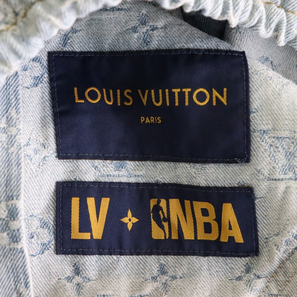 LOUIS VUITTON(ルイヴィトン) 21AW ×NBA モノグラム総柄 デニム ワッペンロゴ フーデッド ジップアップ ジャケット パーカー インディゴ RM212M UZD HLA01W