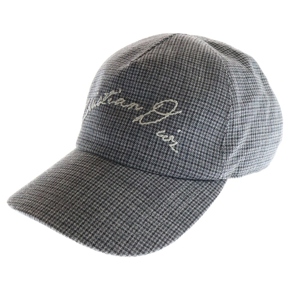 Christian Dior(クリスチャンディオール) ロゴ刺繍 チェック総柄 ウール 5パネル ベースボールキャップ 帽子 グレー 483C901I6205