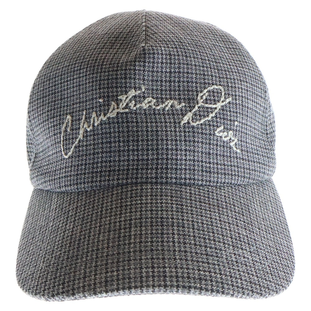 Christian Dior(クリスチャンディオール) ロゴ刺繍 チェック総柄 ウール 5パネル ベースボールキャップ 帽子 グレー 483C901I6205