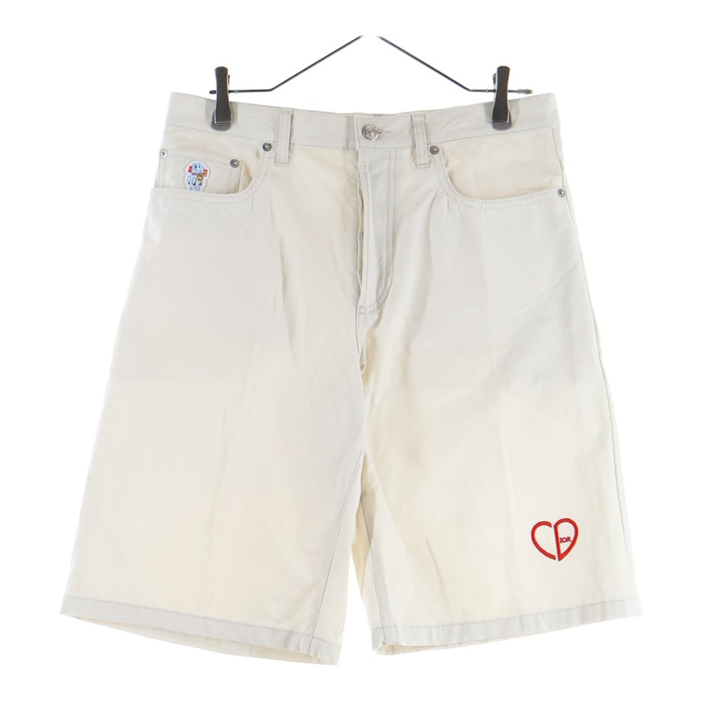 Christian Dior(クリスチャンディオール) CDハートロゴ刺繍 コットン ワイド ストレート ボタンフライ ハーフ ショートパンツ ショーツ ホワイト 313D008D384X